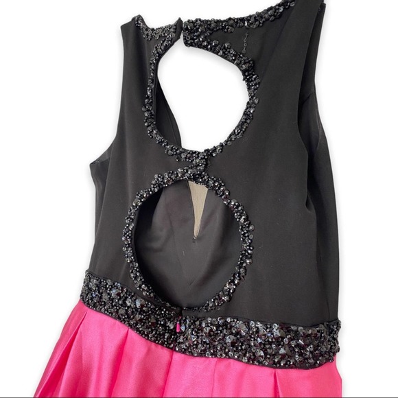 Formal Ballgown Prom Dress Pink Satin Black Beading Cut Out Size 12 Splash - Picture 5 of 11